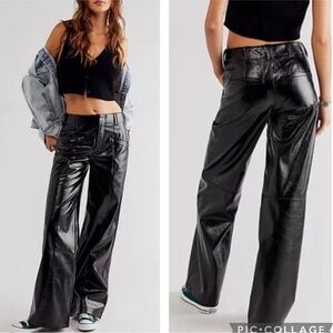 Free People‎ Star Crossed Lovers Faux Leather Straight Leg Pants Black 0